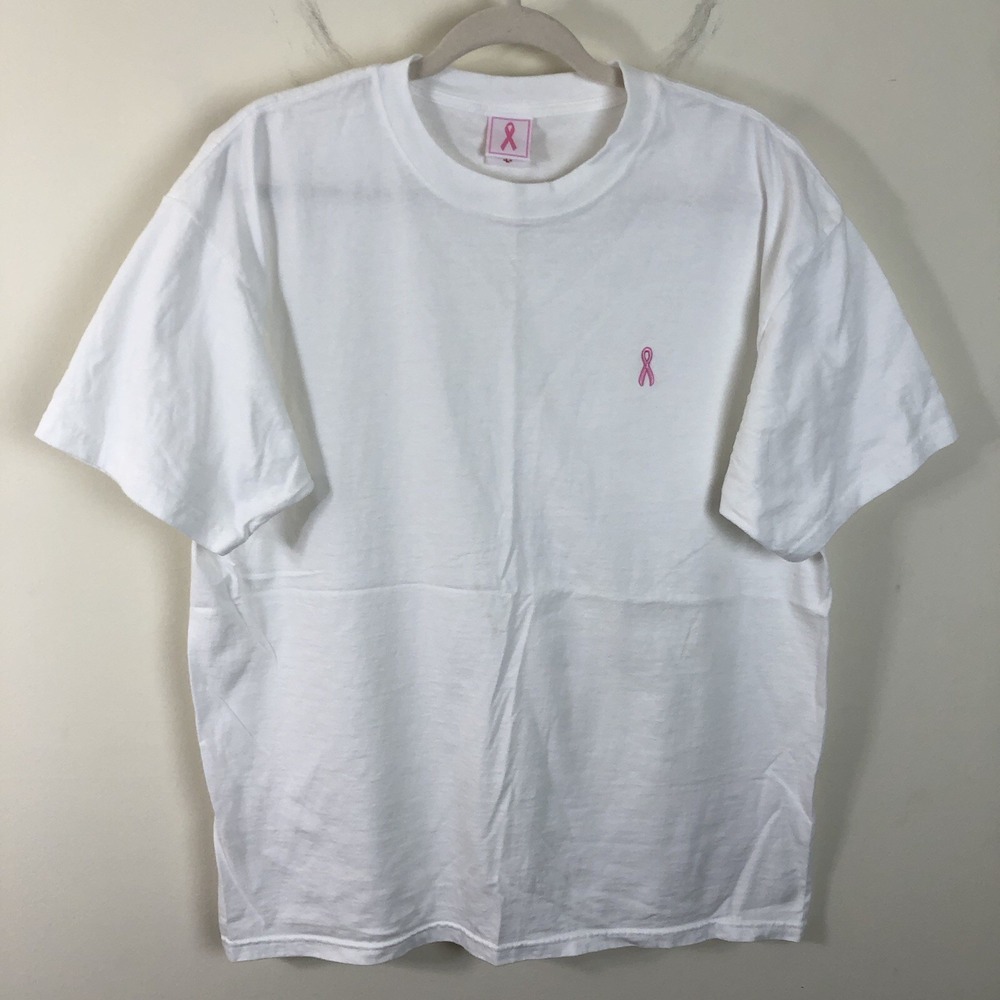 Vintage Breast Cancer Awareness Embroidered Logo T-shirt Men's L White